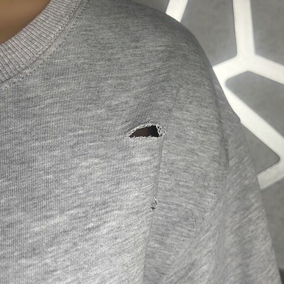 Honey Punch Distressed Short Sleeves Gray Sweat Shirt S - Picture 4 of 11